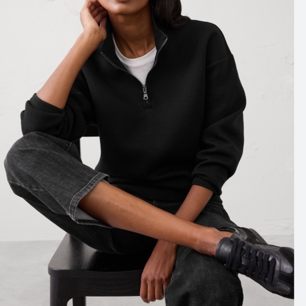 Banana Republic Black Quarter-Zip Pullover Thin Fitted Sweatshirt Size XS